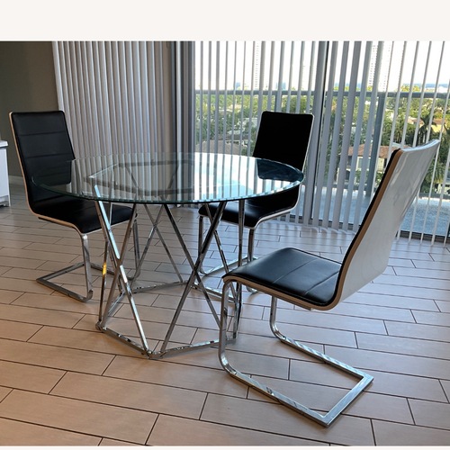 Used 47” Chrome Glass Round Dining Table for sale on AptDeco