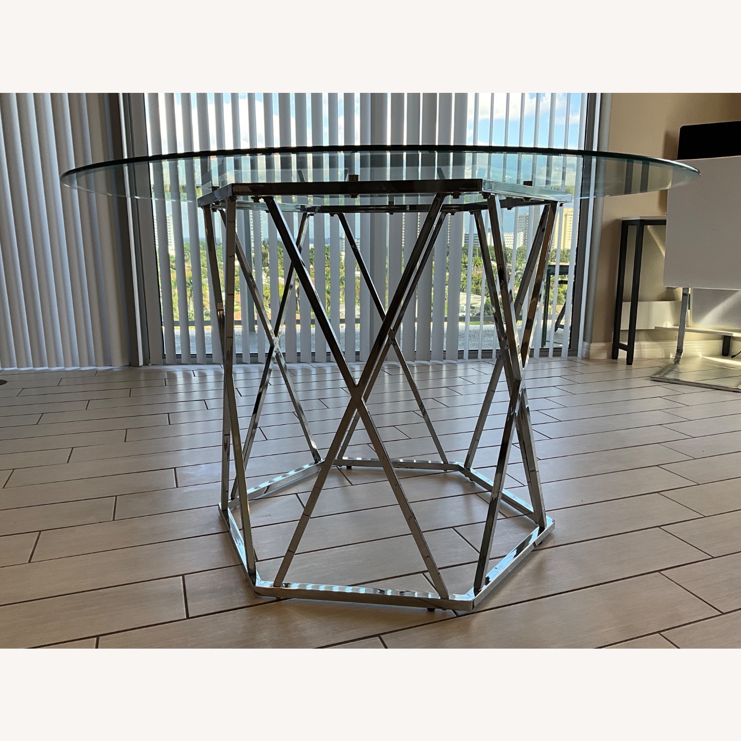 47” Chrome Glass Round Dining Table - image-3
