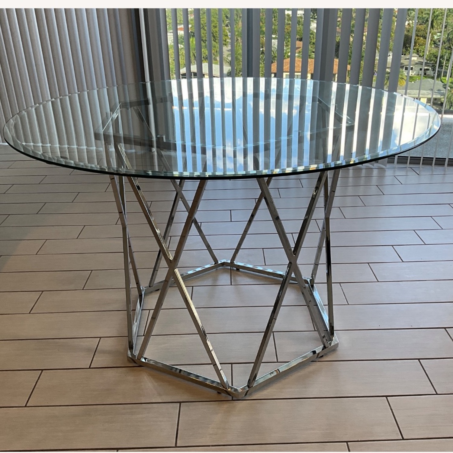 47” Chrome Glass Round Dining Table - image-1
