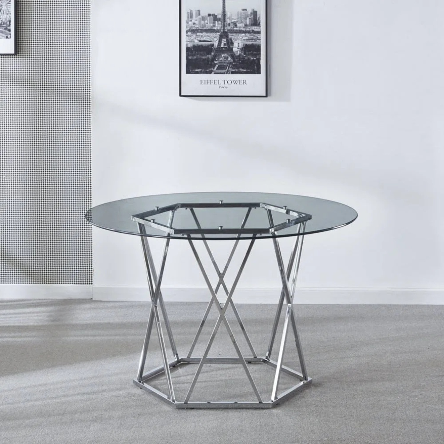 47” Chrome Glass Round Dining Table - image-5