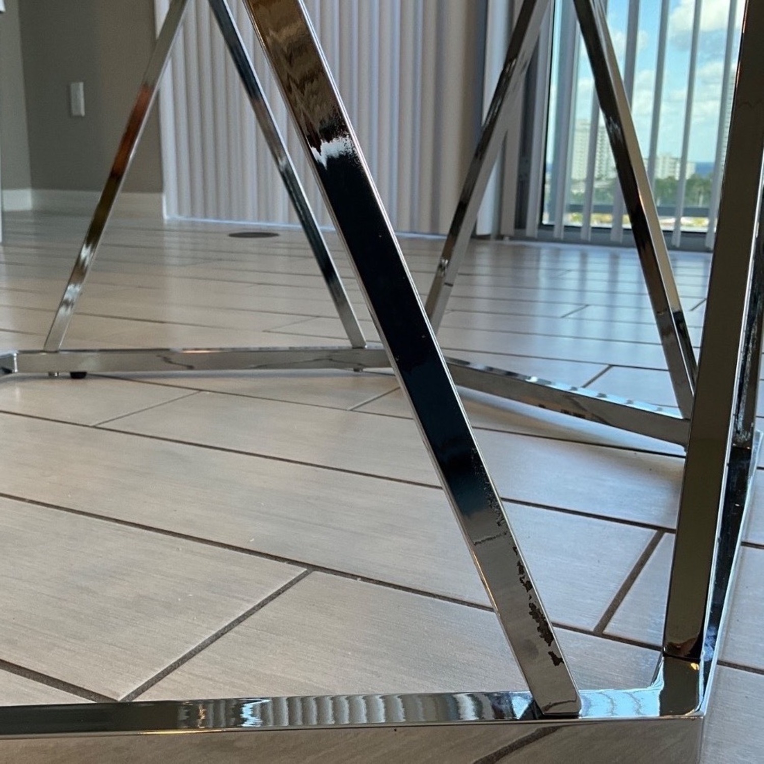 47” Chrome Glass Round Dining Table - image-2