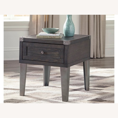 Used Ashley Furniture Todoe Dark Gray Wood Veneer Side Table for sale on AptDeco