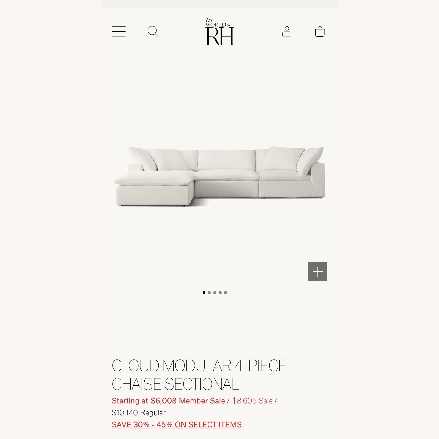 Restoration Hardware Cloud Natural 3+ Piece Sectional - image-2