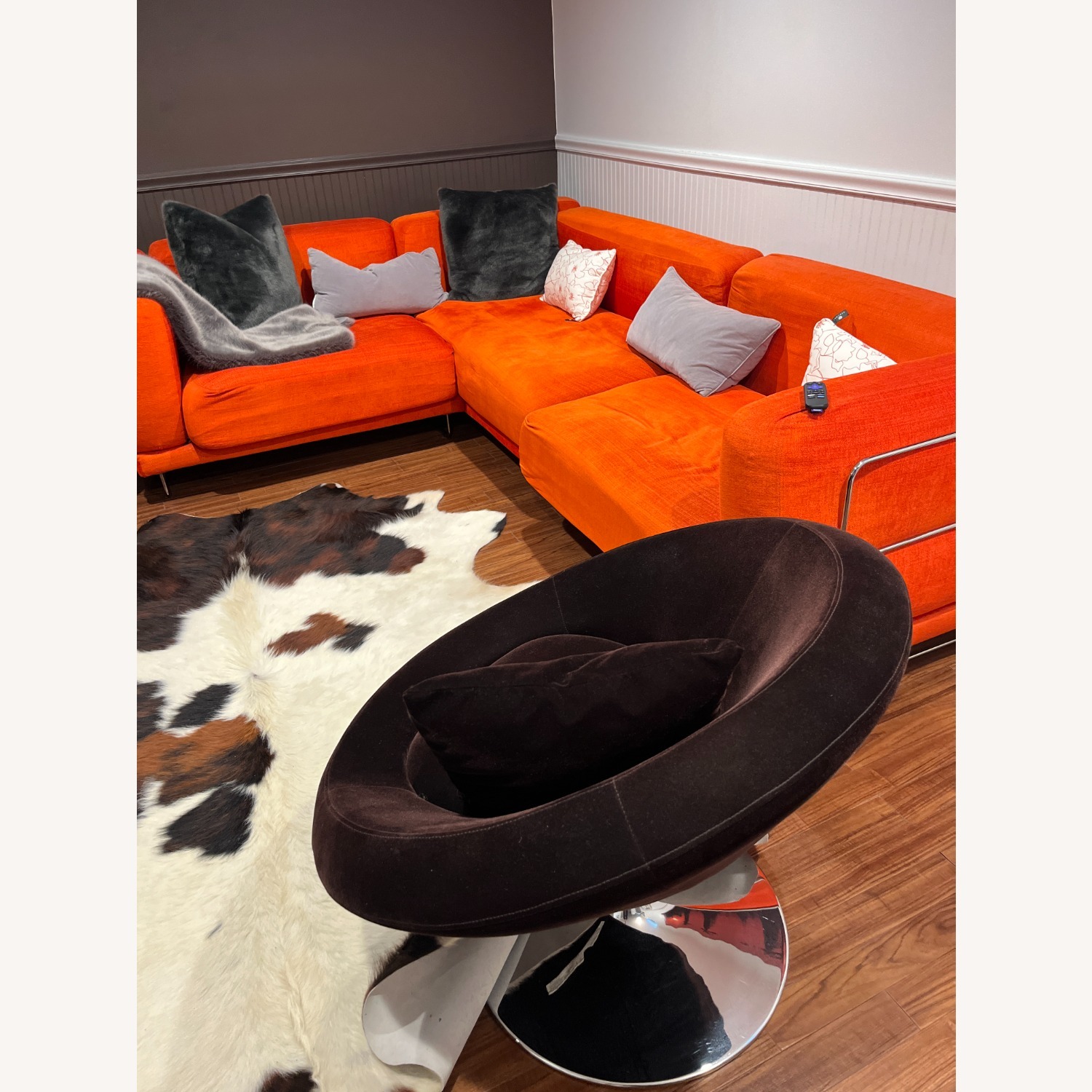 Dark Brown Fabric Accent Chair - image-1