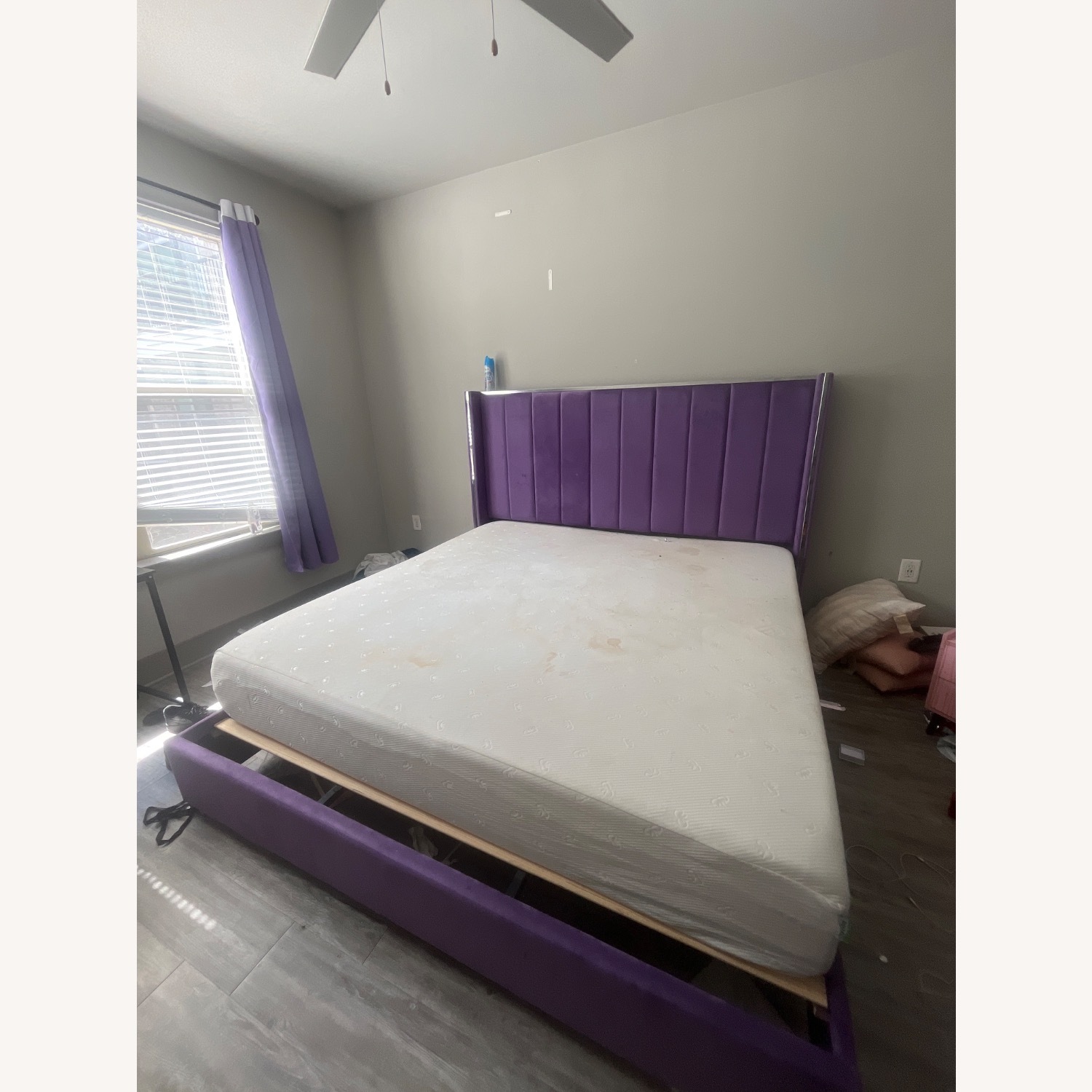Purple Fabric Headboard and Bedframe - image-1