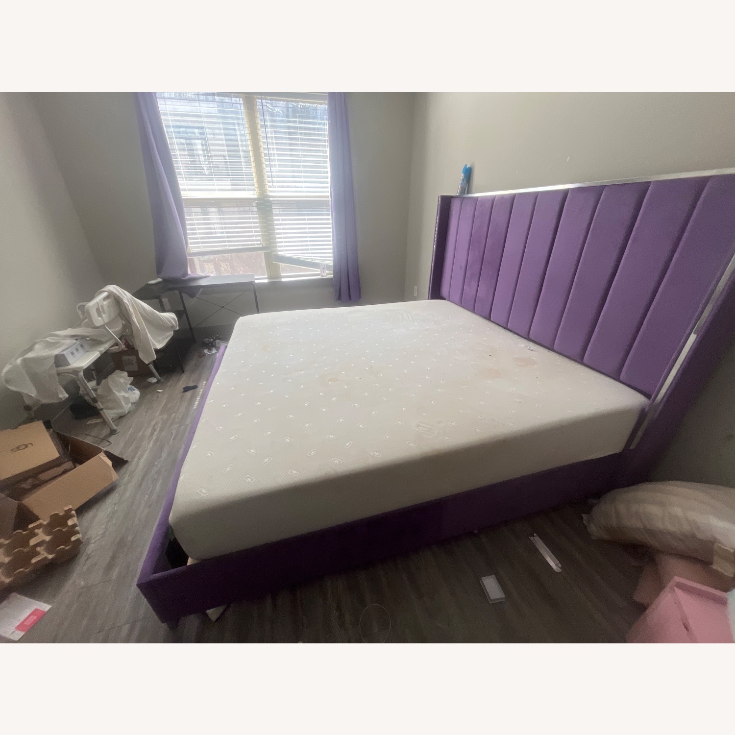 Purple Fabric Headboard and Bedframe - image-2