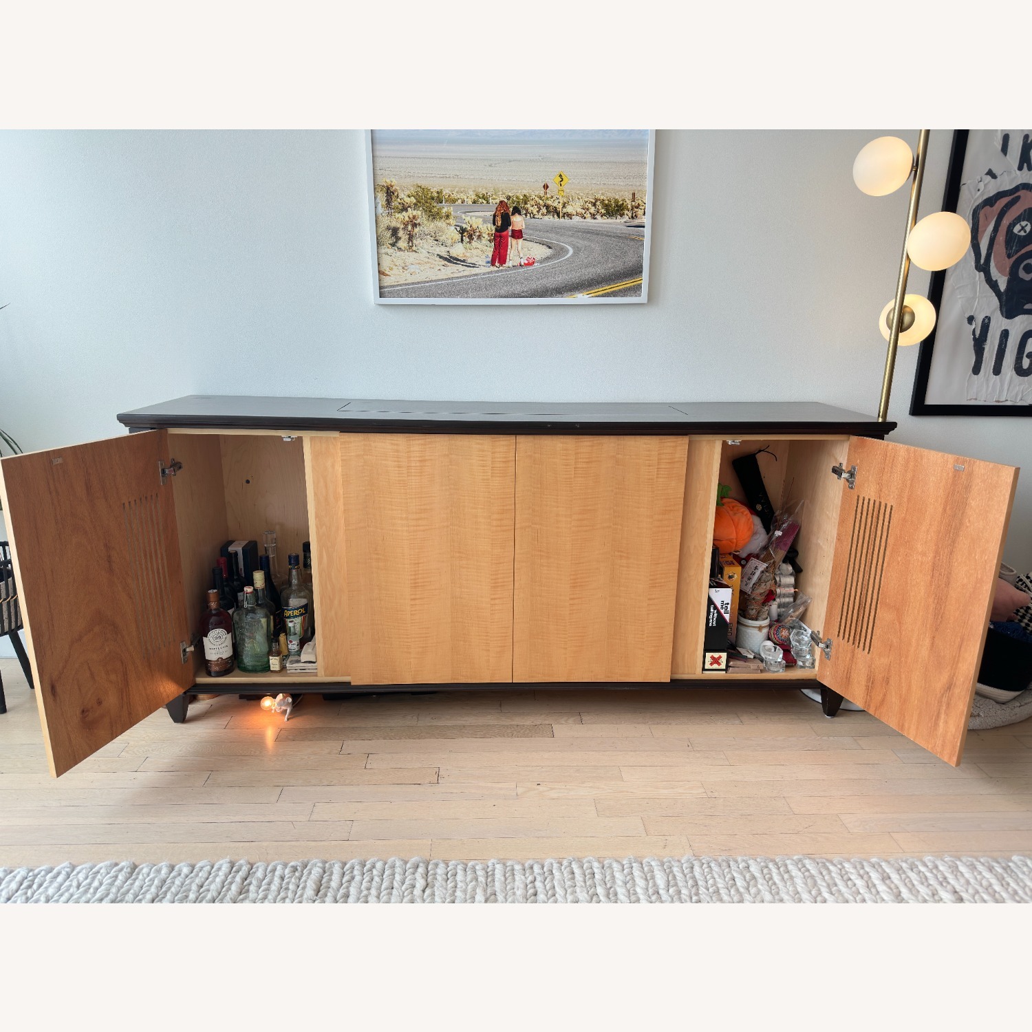 Vintage/Antique Dark Brown Wood Media Storage - image-4