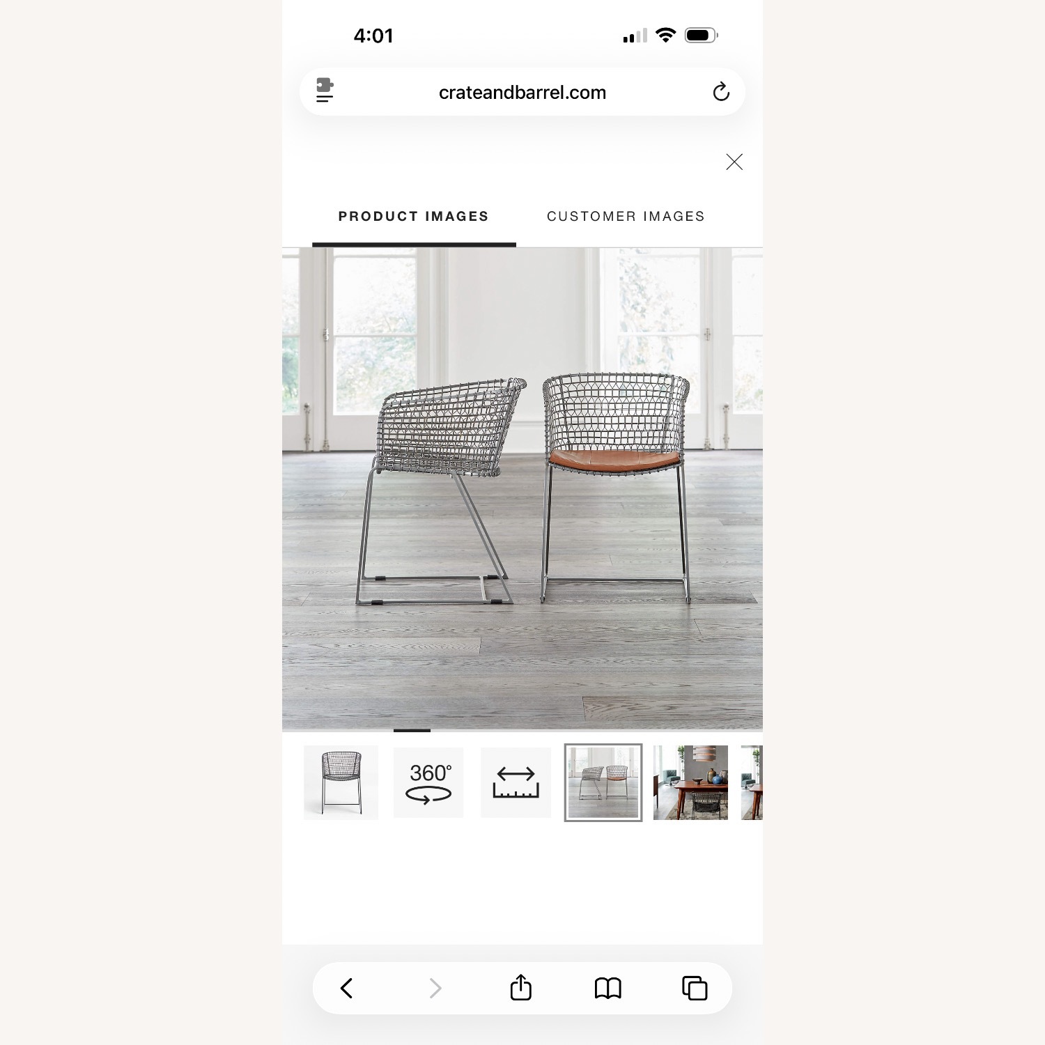 Crate & Barrel Tig Metal Barrel Dining Chairs - image-3