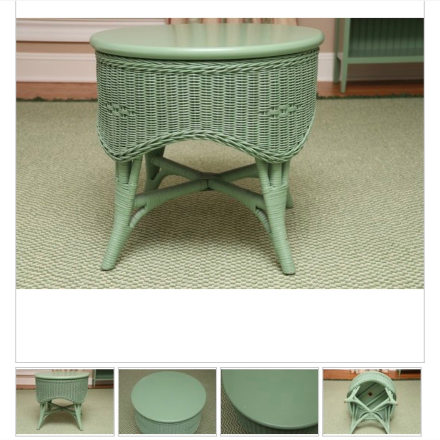 Antique Maine Cottage Green Wicker Side Table - image-3