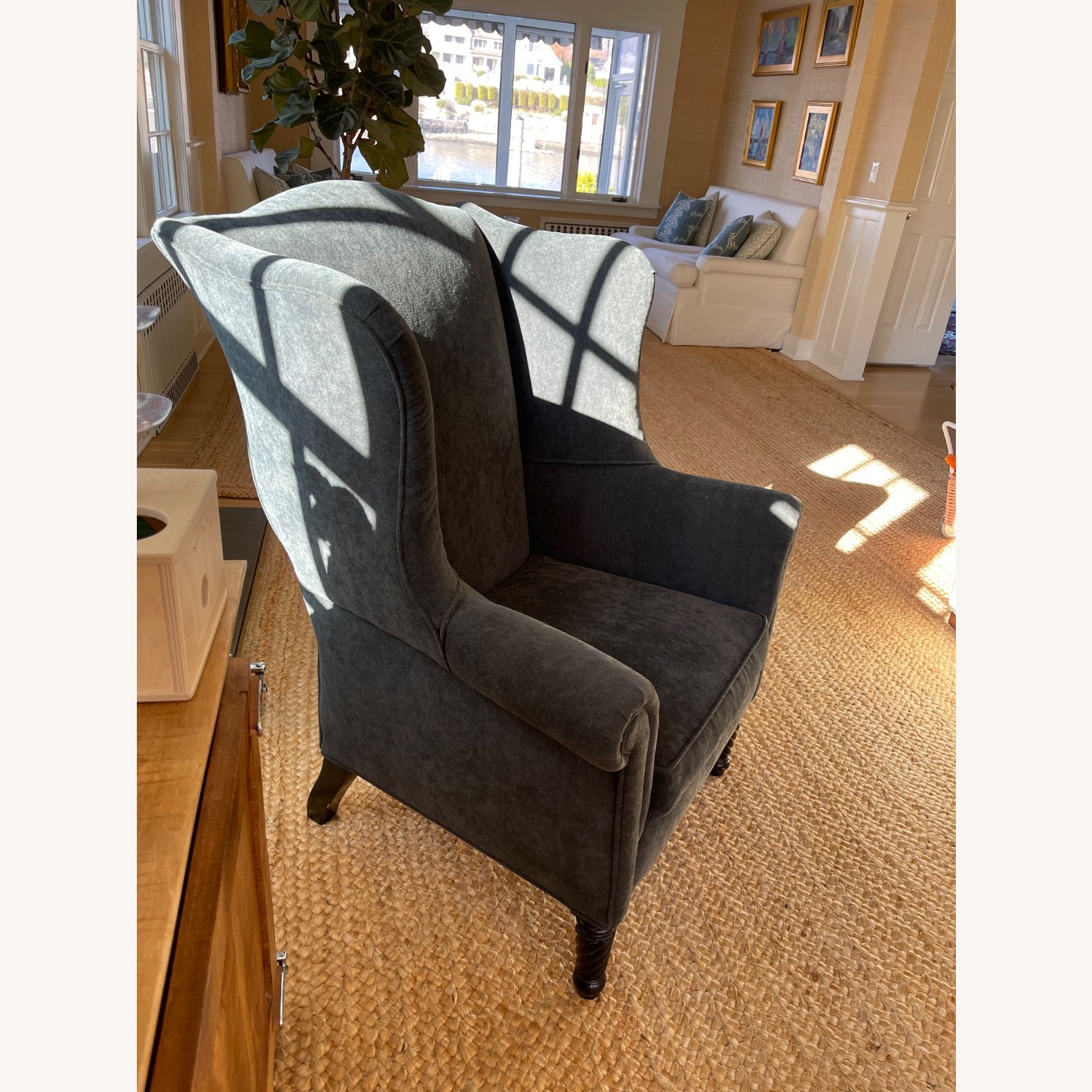 Antique Wingback Chair with Hand Turned Legs  - image-1