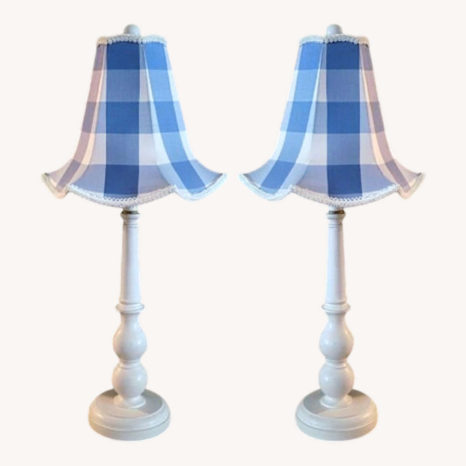 Antique Blue & White Gingham Table Lamp - image-0
