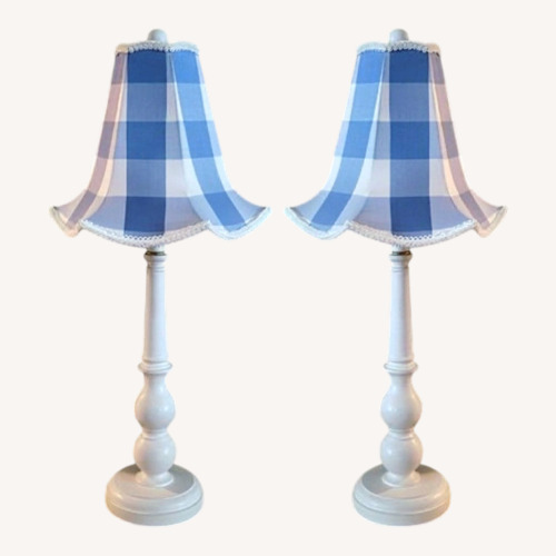 Used Antique Blue & White Gingham Table Lamp for sale on AptDeco