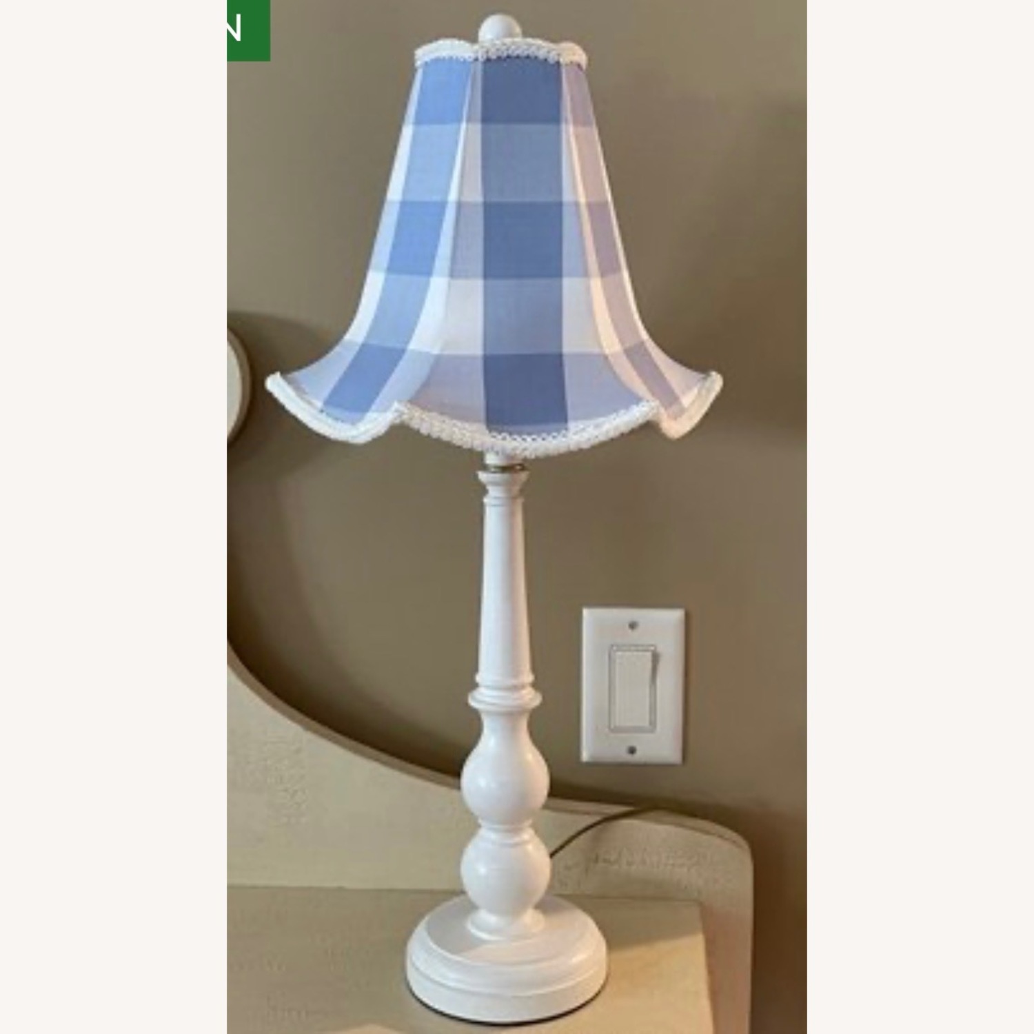 Antique Blue & White Gingham Table Lamp - image-2