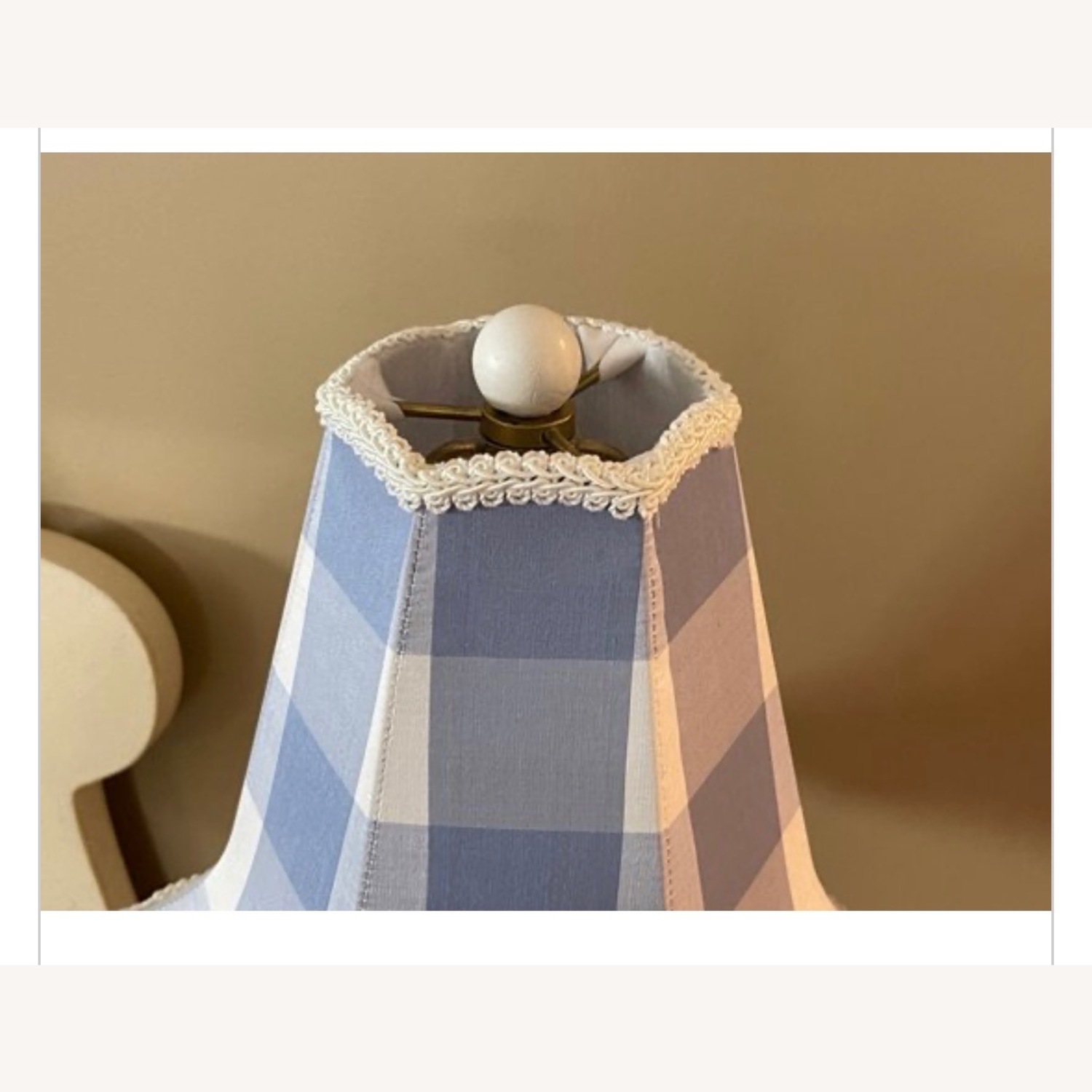 Antique Blue & White Gingham Table Lamp - image-3
