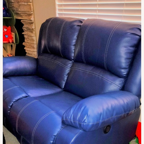 Used Alex Navy Blue Recliner Loveseat for sale on AptDeco