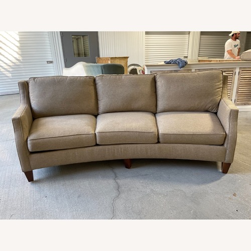 Used Three Seat Curved Shape Sofa Greek Key Fabric for sale on AptDeco
