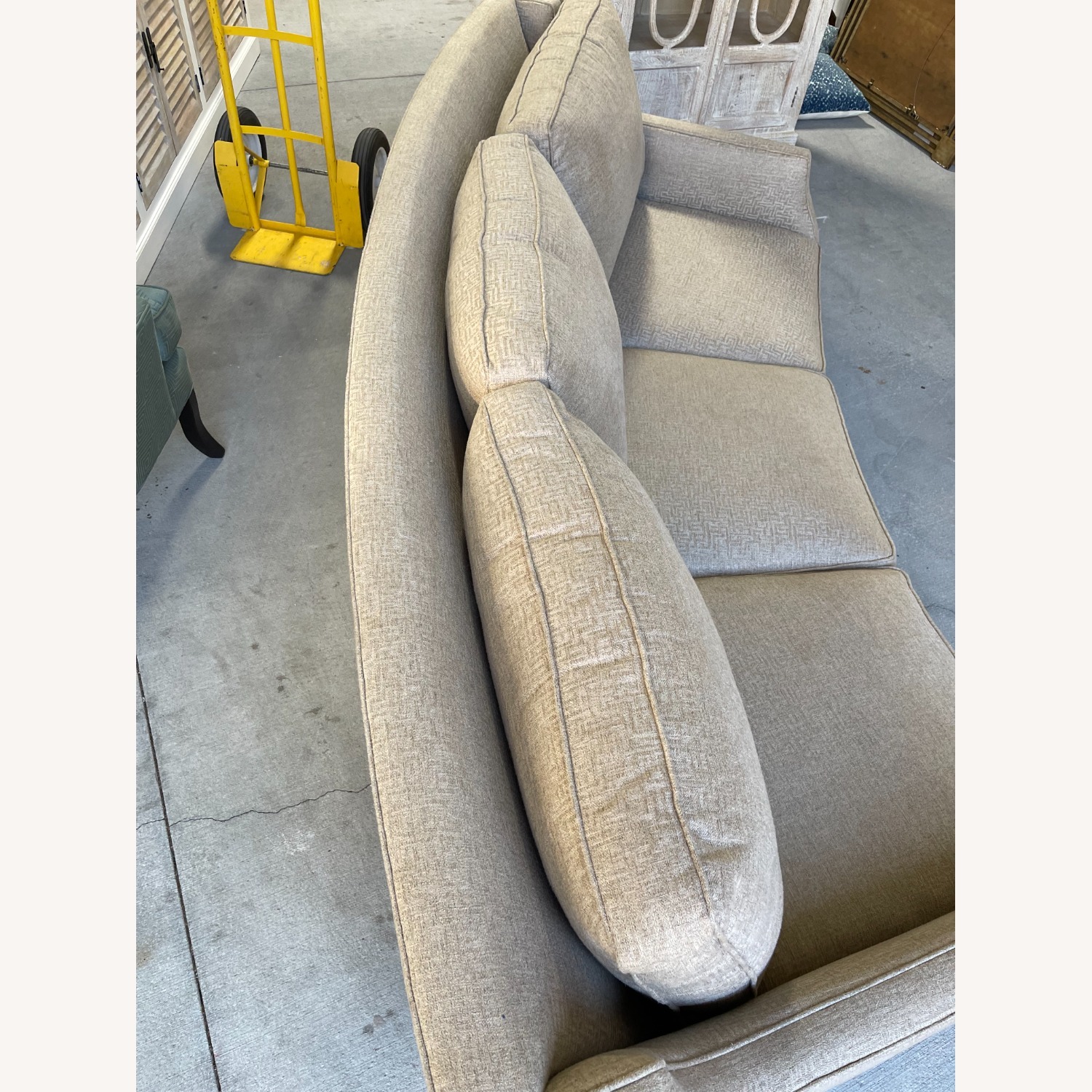 Three Seat Curved Shape Sofa Greek Key Fabric - image-6