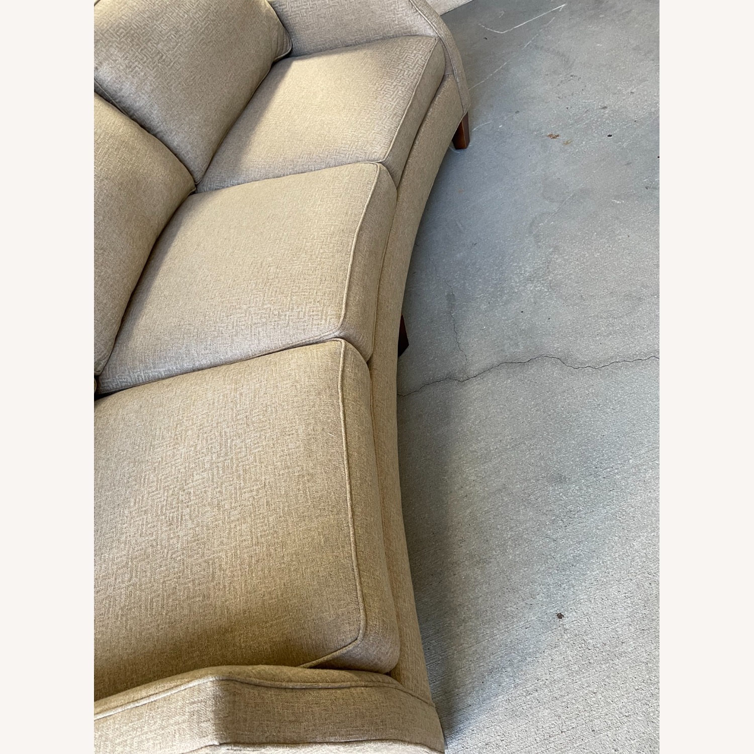 Three Seat Curved Shape Sofa Greek Key Fabric - image-7