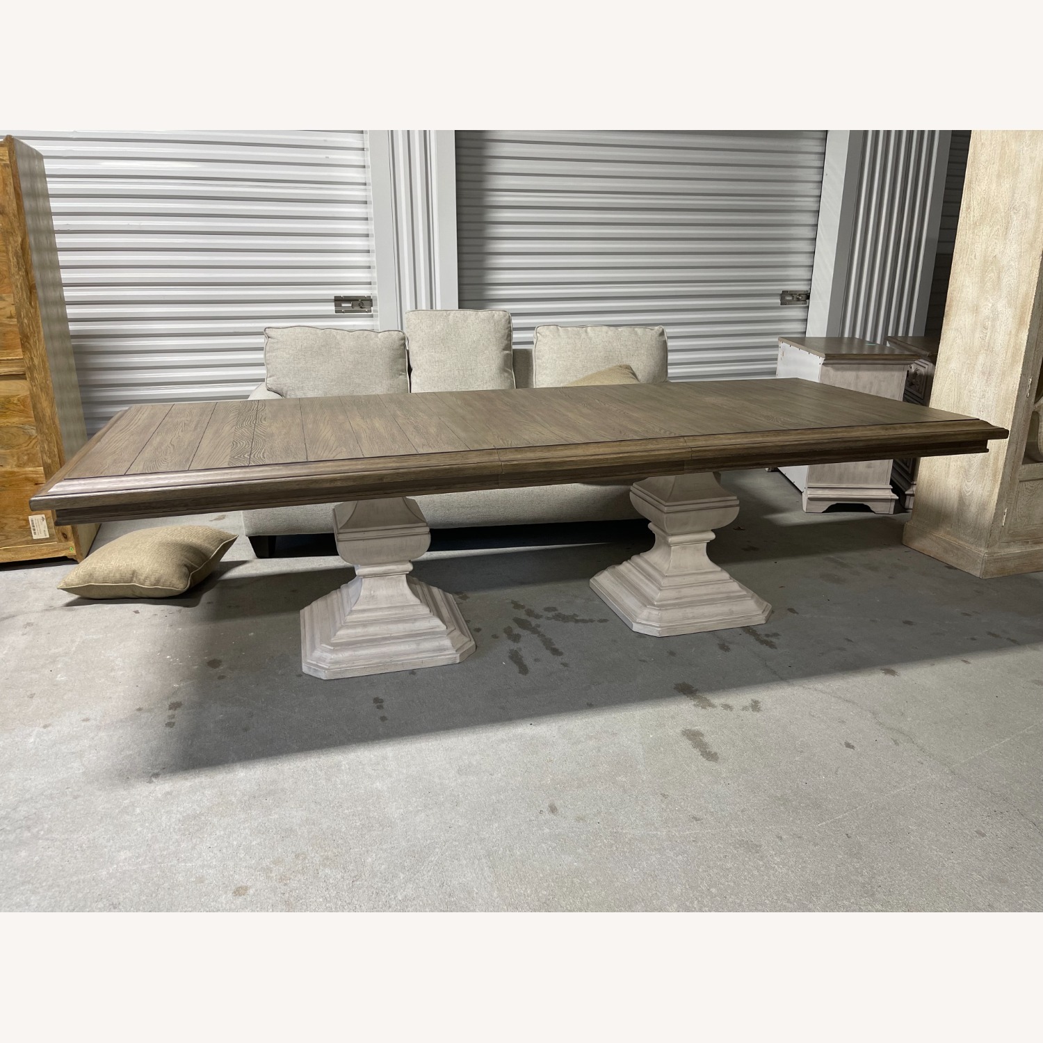 Dark Brown Wood Dining Table on Pedestals - image-1