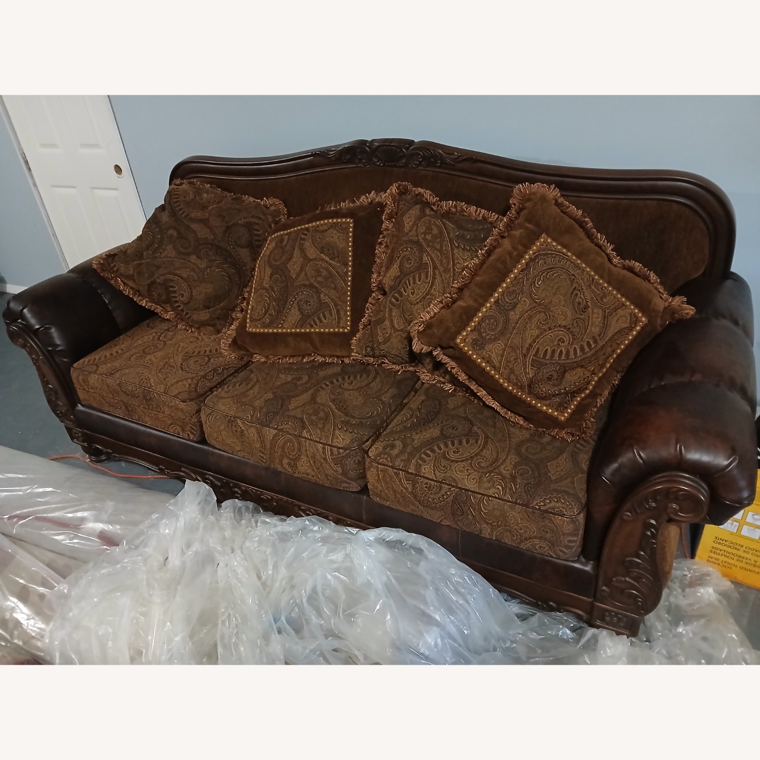 Dark Brown Fabric 3+ Seater Sofa - image-3