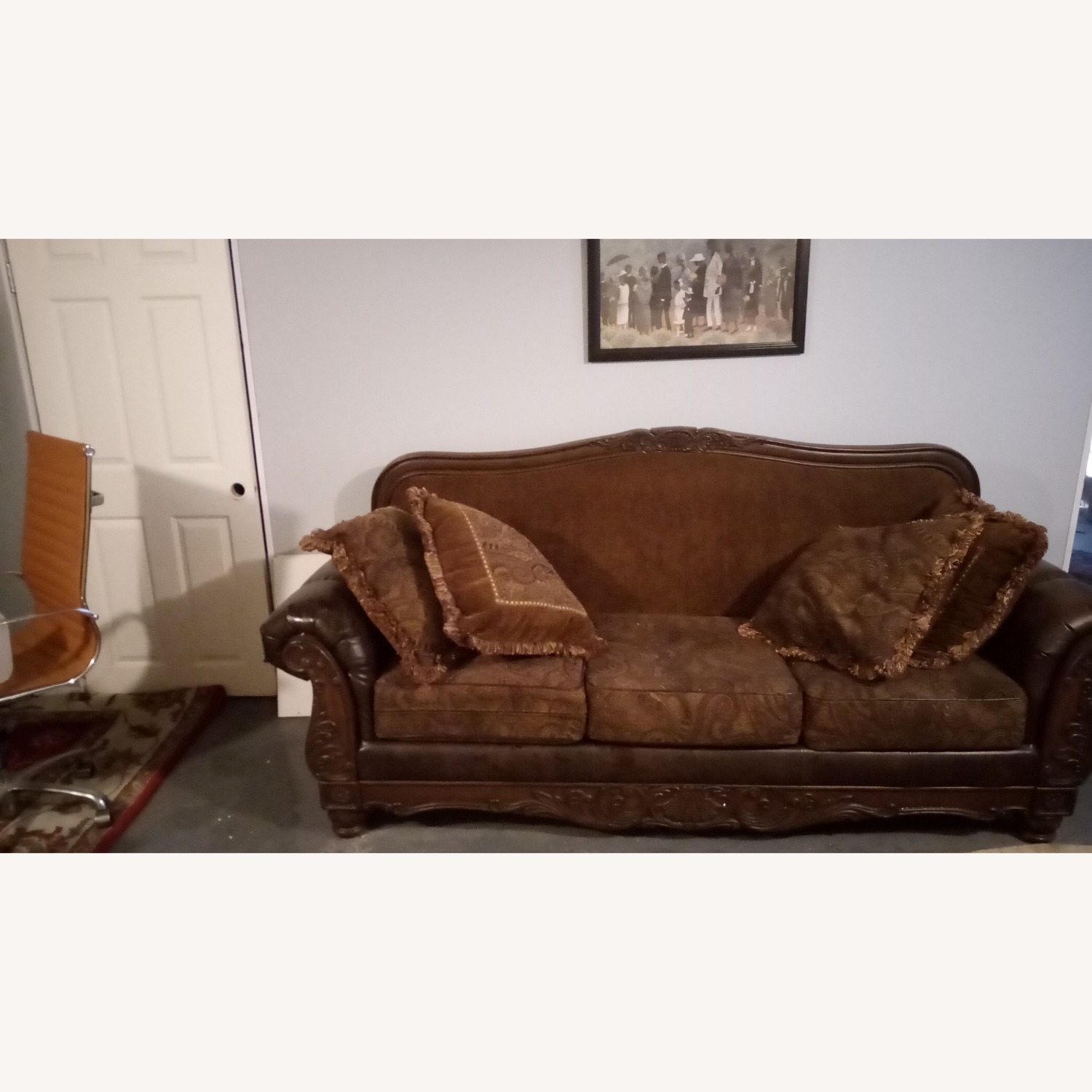 Dark Brown Fabric 3+ Seater Sofa - image-11