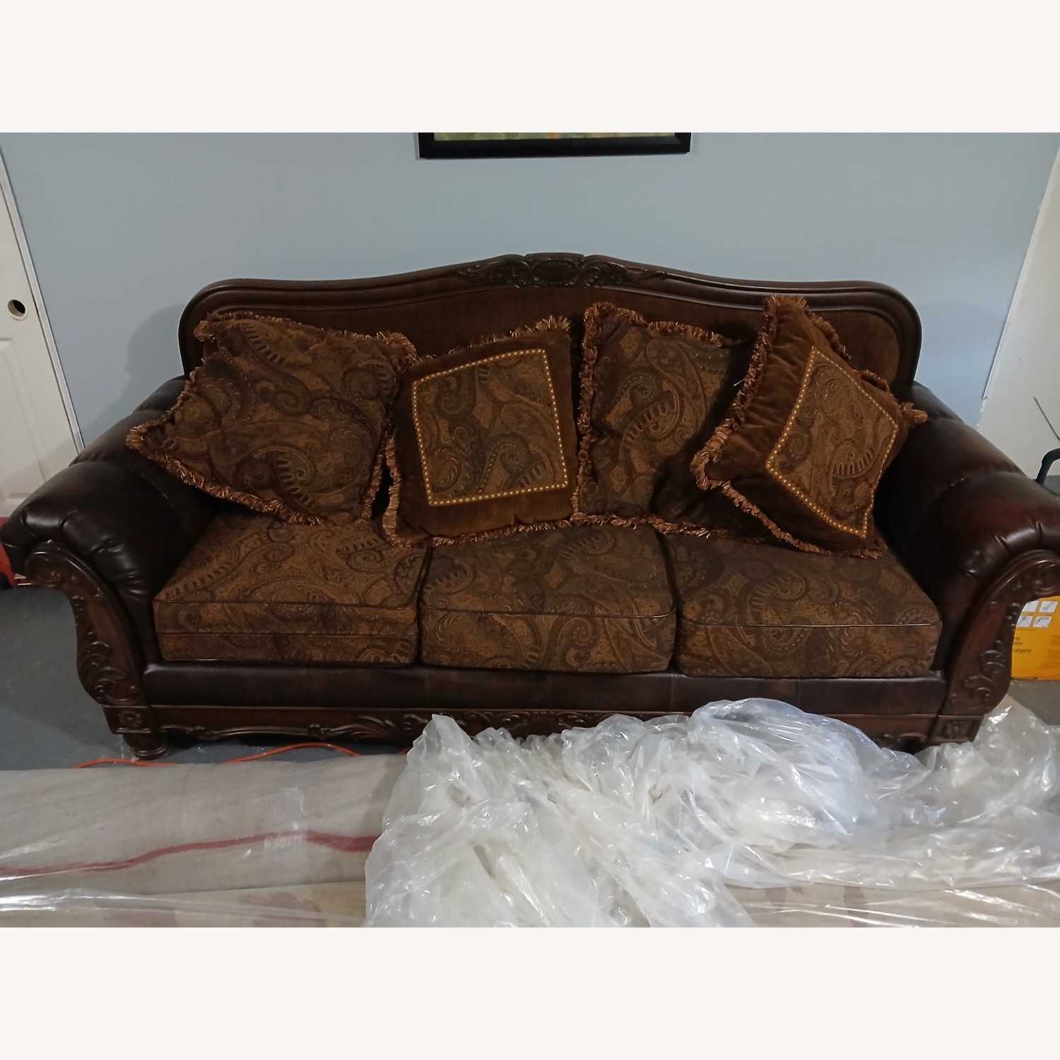 Dark Brown Fabric 3+ Seater Sofa - image-4