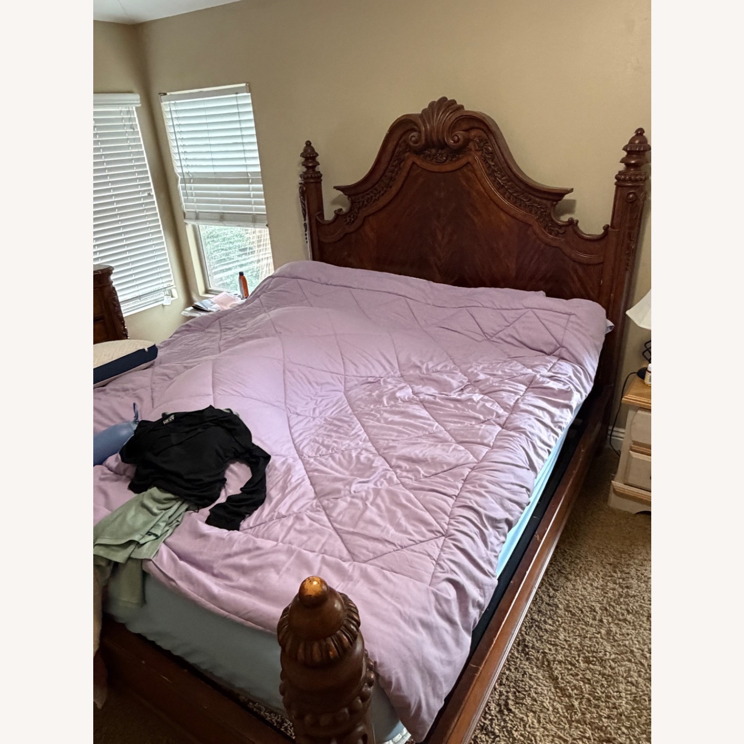 Vintage/Antique Dark Brown Wood Headboard - image-3