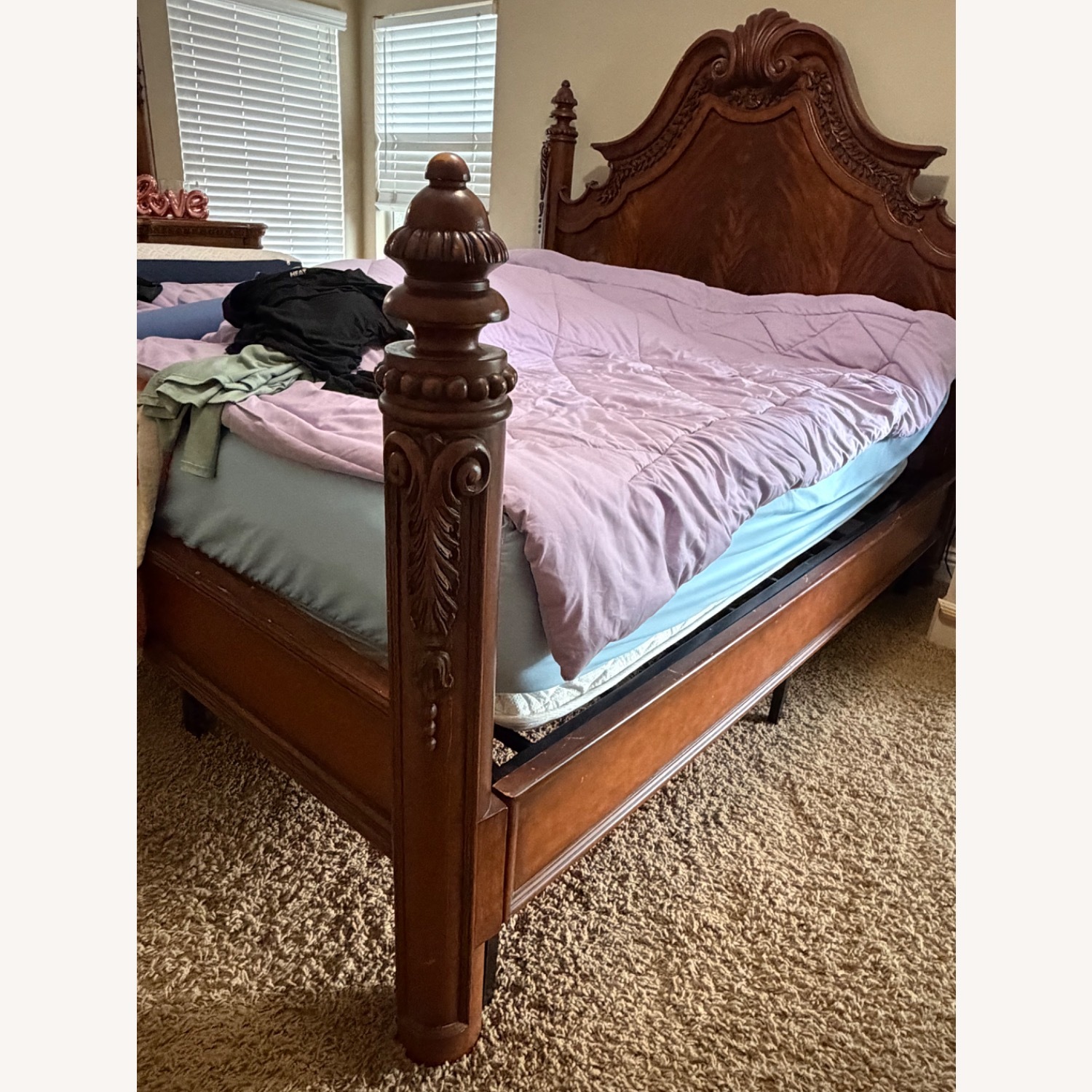 Vintage/Antique Dark Brown Wood Headboard - image-2