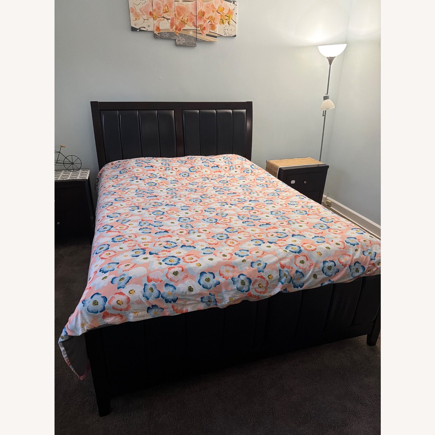 Dark Brown Wood Queen Bed - image-1