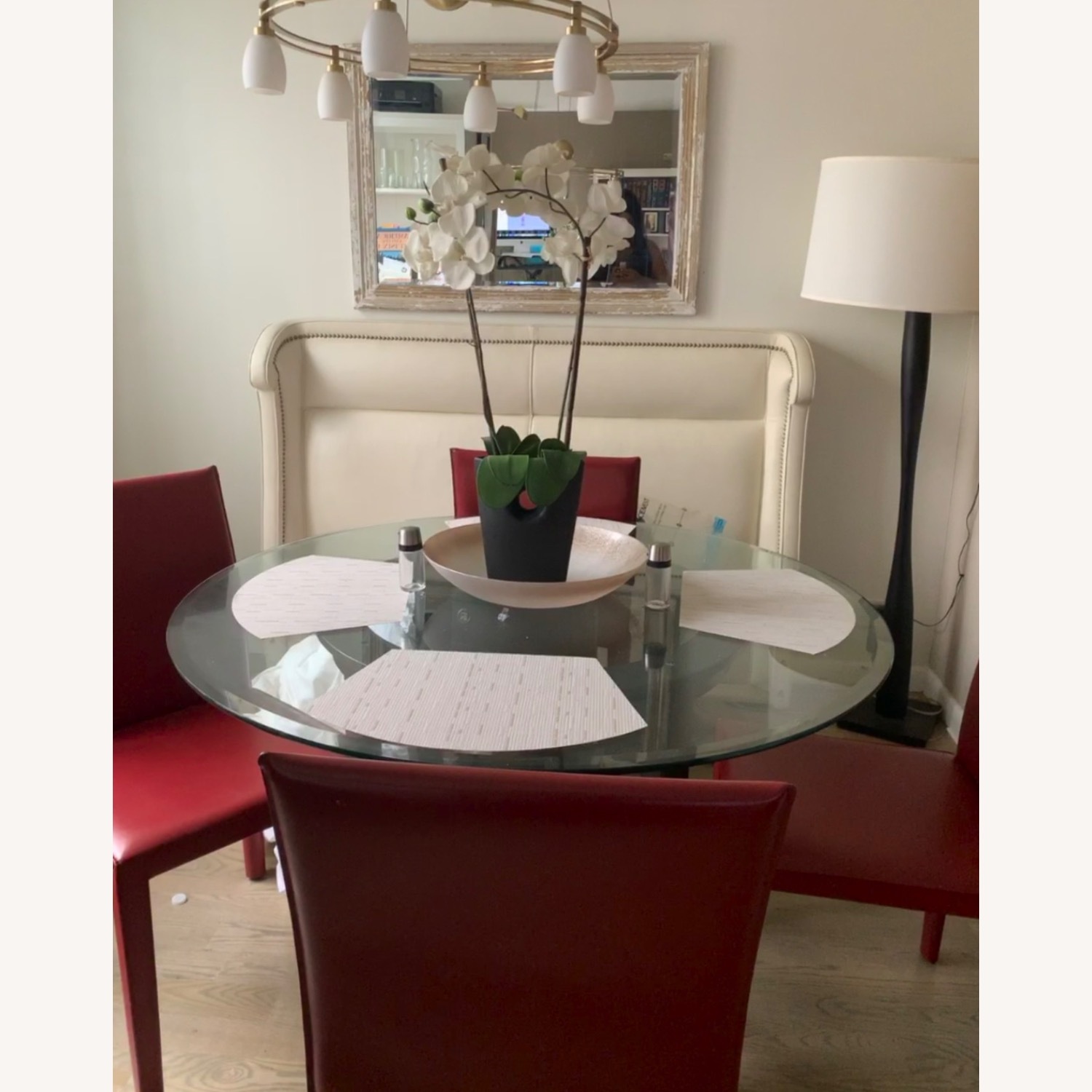 Crate & Barrel Halo Dark Brown Glass Dining Table - image-3