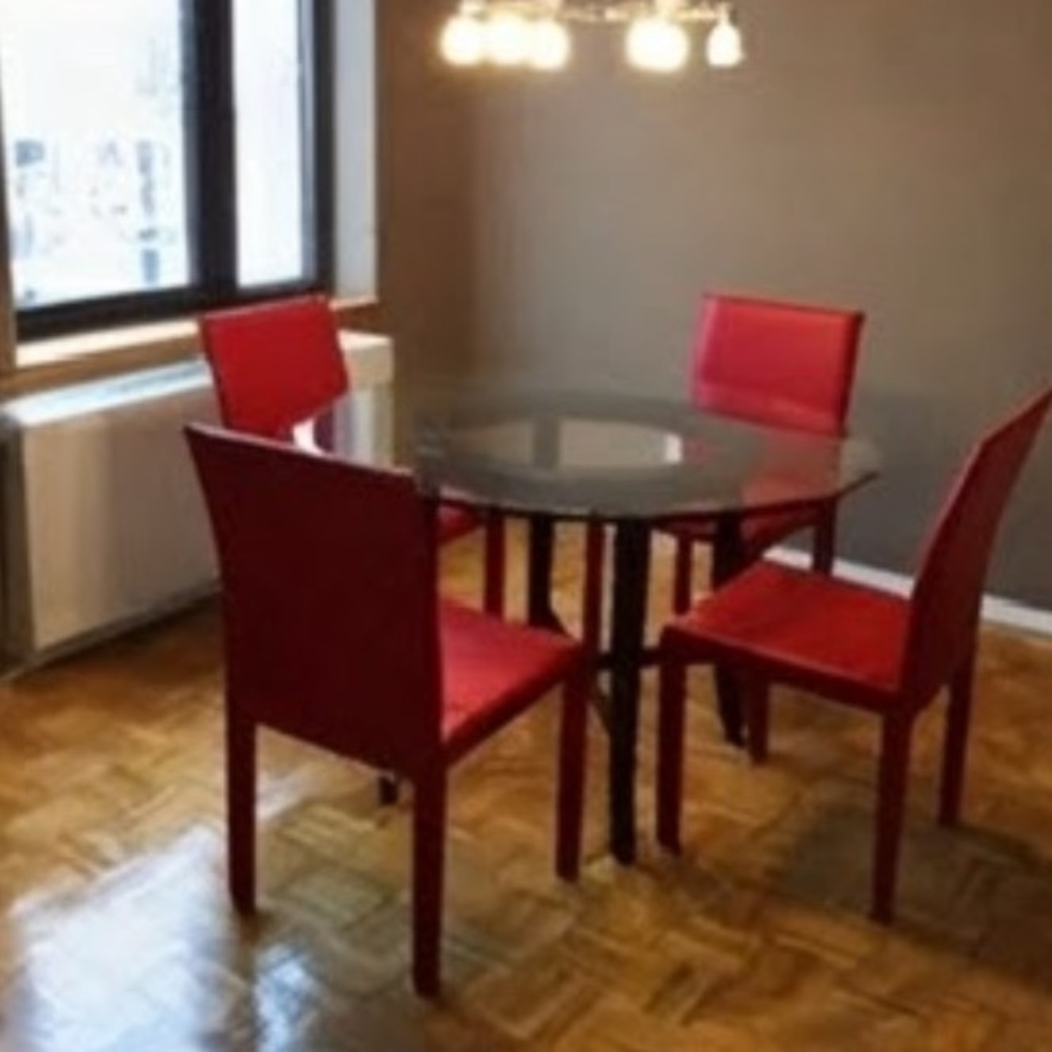 Crate & Barrel Halo Dark Brown Glass Dining Table - image-5