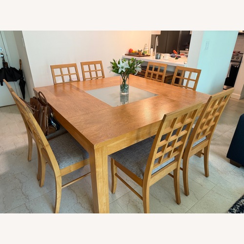 Used Natural Wood Square Dining Set for 8  for sale on AptDeco