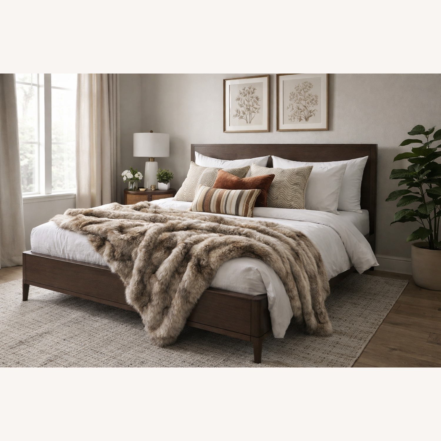 Restoration Hardware Padua Panel Bed – King Brown Oak Finish - image-0
