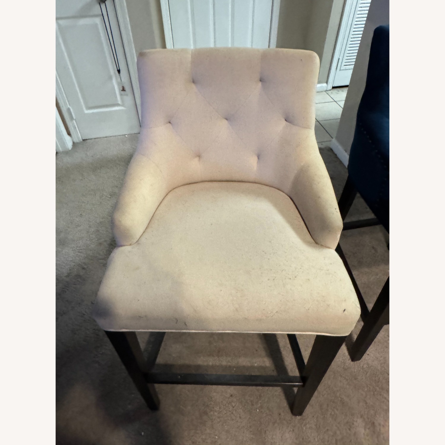 Blue and White Fabric Barstools - Set of 3 - image-8