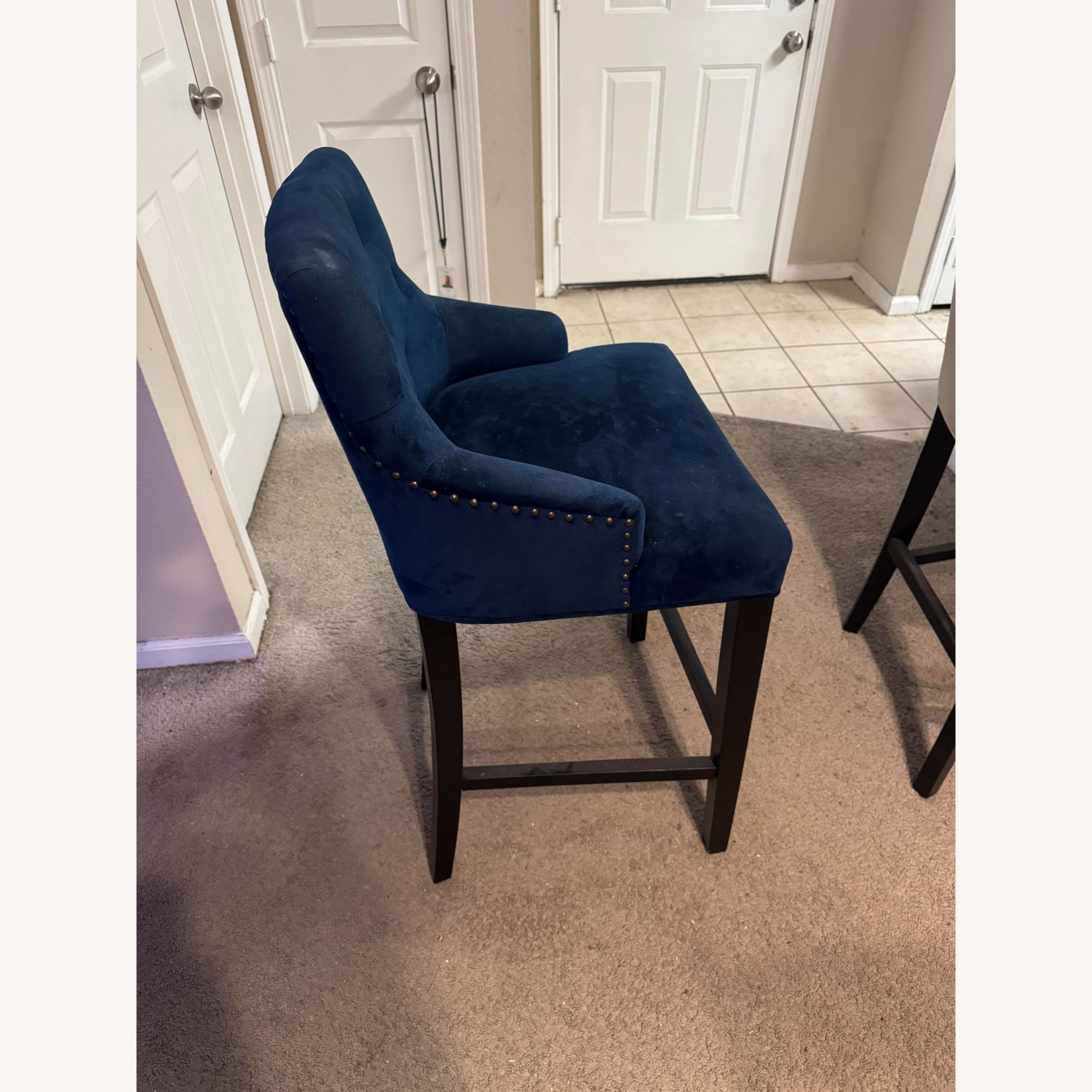 Blue and White Fabric Barstools - Set of 3 - image-7