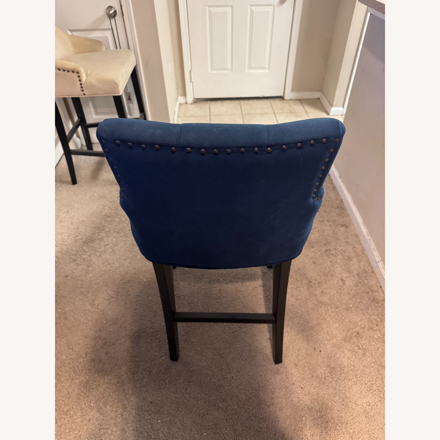 Blue and White Fabric Barstools - Set of 3 - image-13