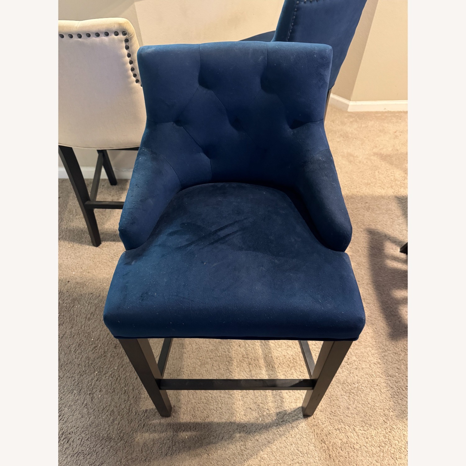 Blue and White Fabric Barstools - Set of 3 - image-3