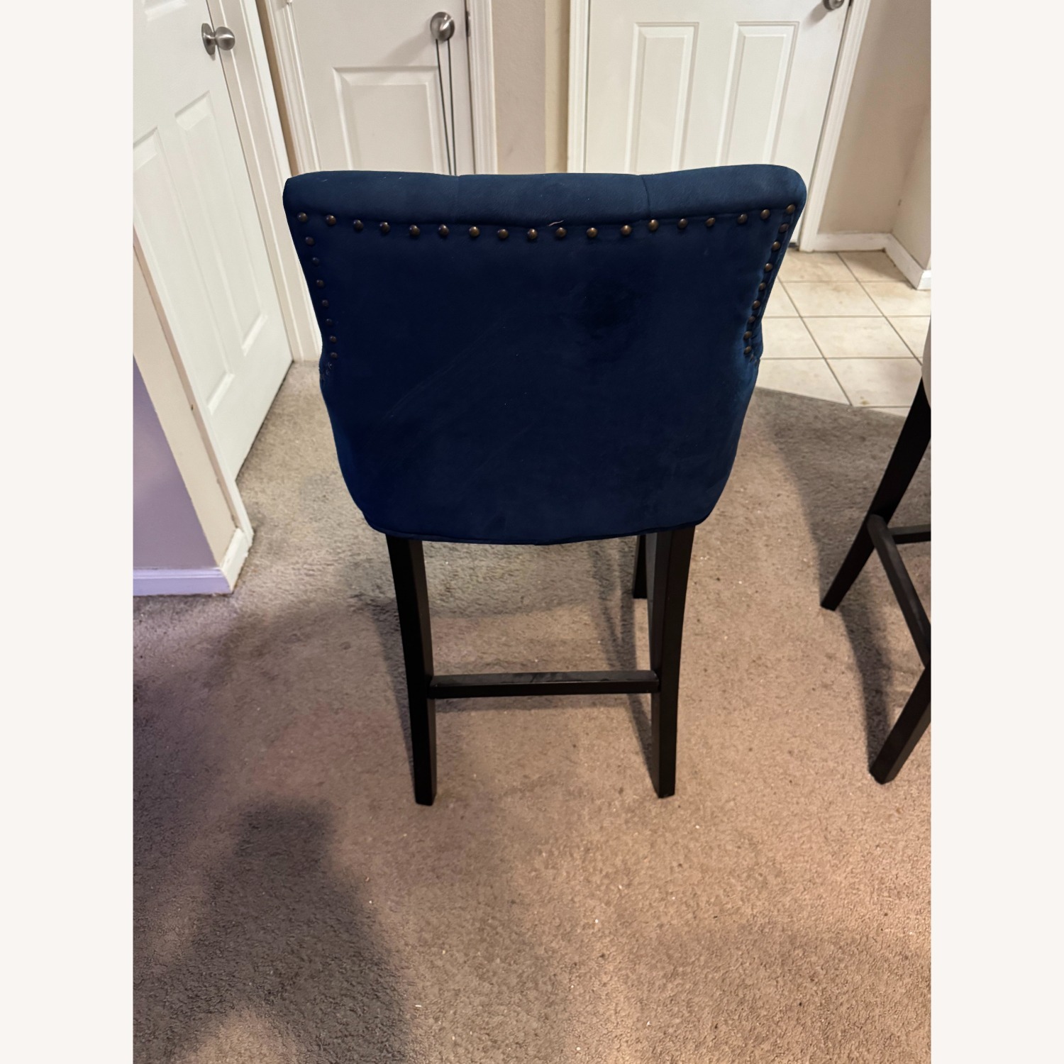 Blue and White Fabric Barstools - Set of 3 - image-6