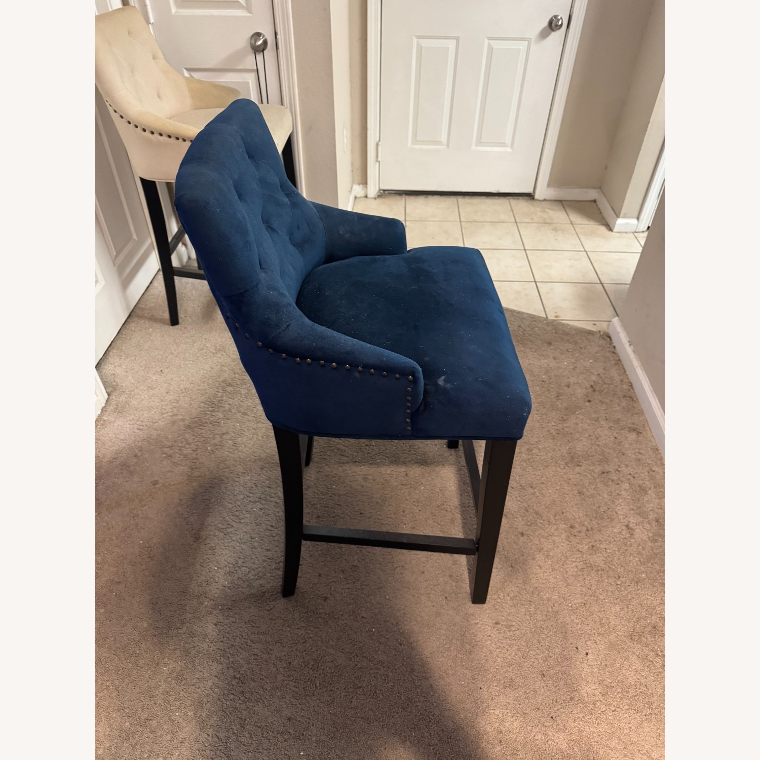 Blue and White Fabric Barstools - Set of 3 - image-14