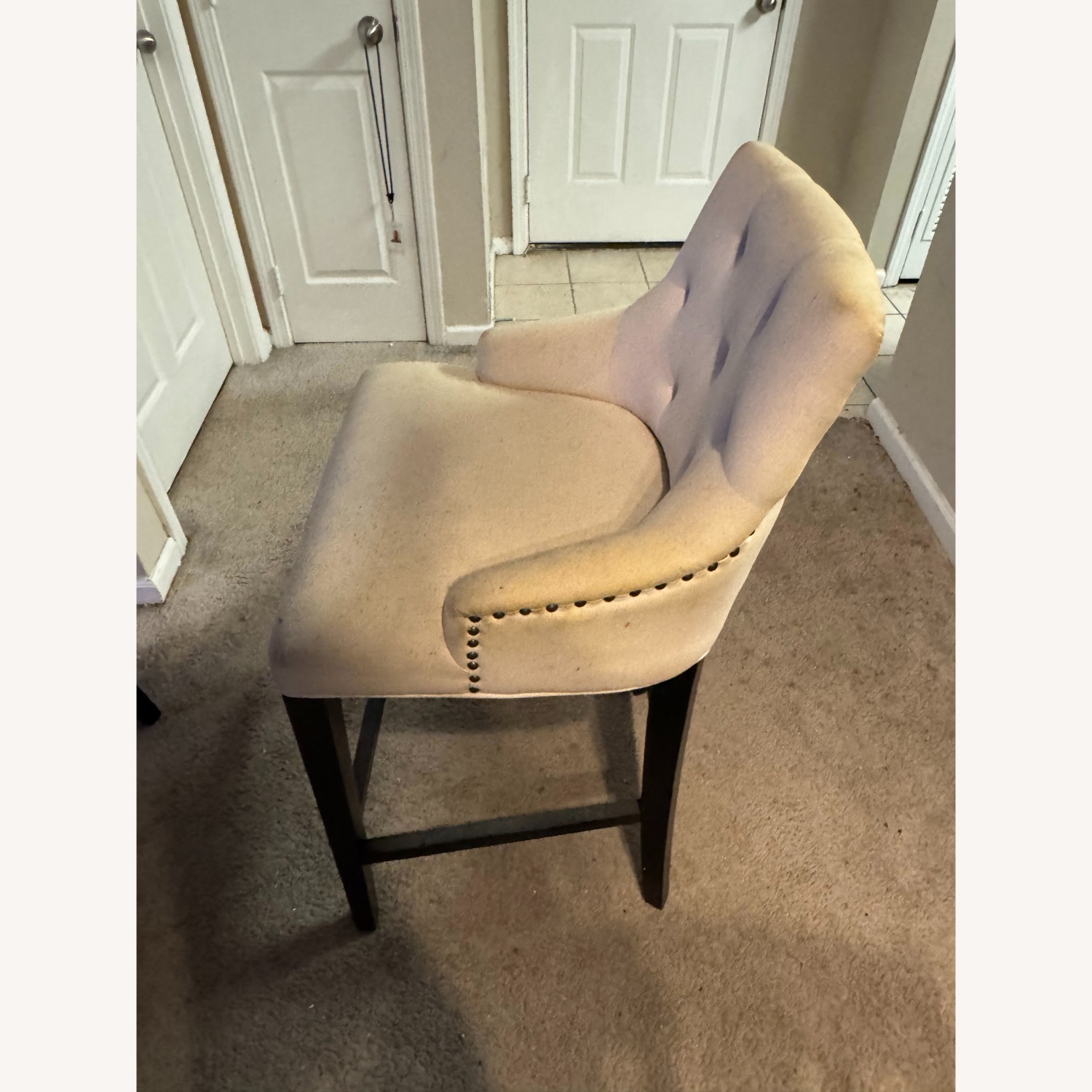 Blue and White Fabric Barstools - Set of 3 - image-9