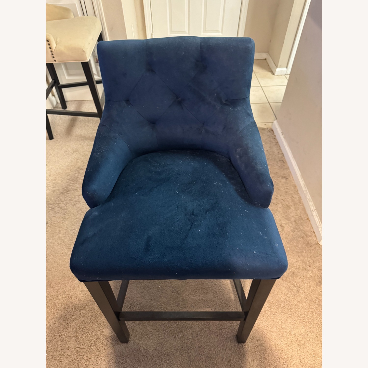 Blue and White Fabric Barstools - Set of 3 - image-15