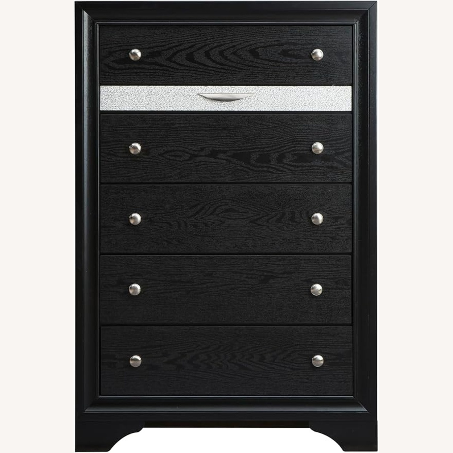 Miranda Modern 5-Drawer Chest Silver Panel, Solid Wood - image-4