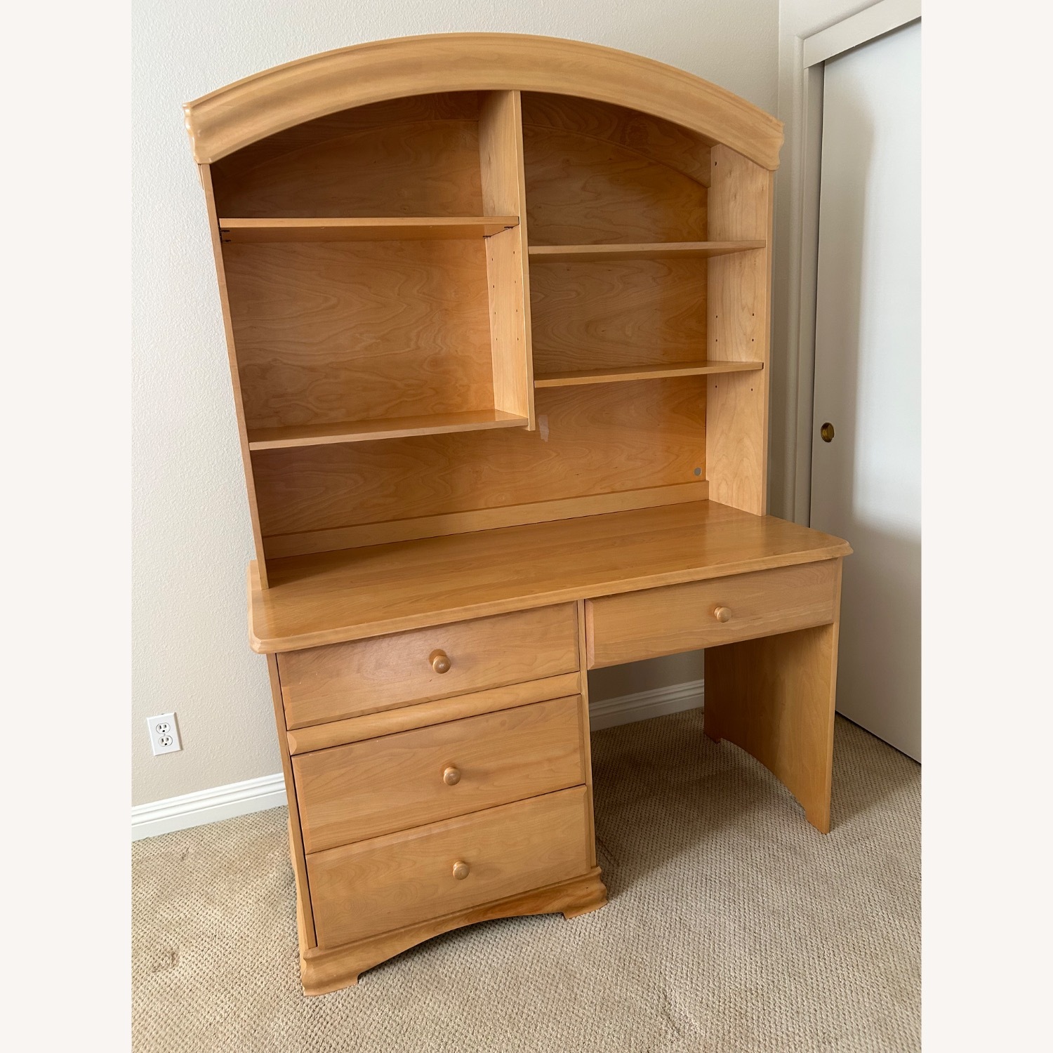 Solid Pine Wood Desk and Hutch - image-2