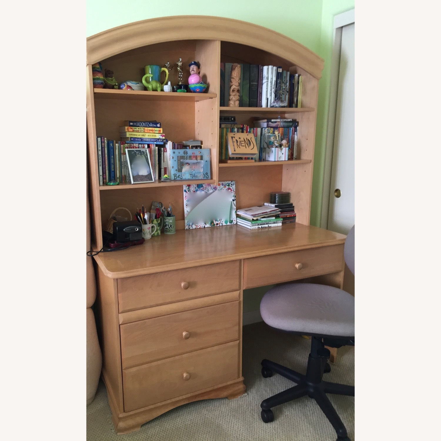 Solid Pine Wood Desk and Hutch - image-11