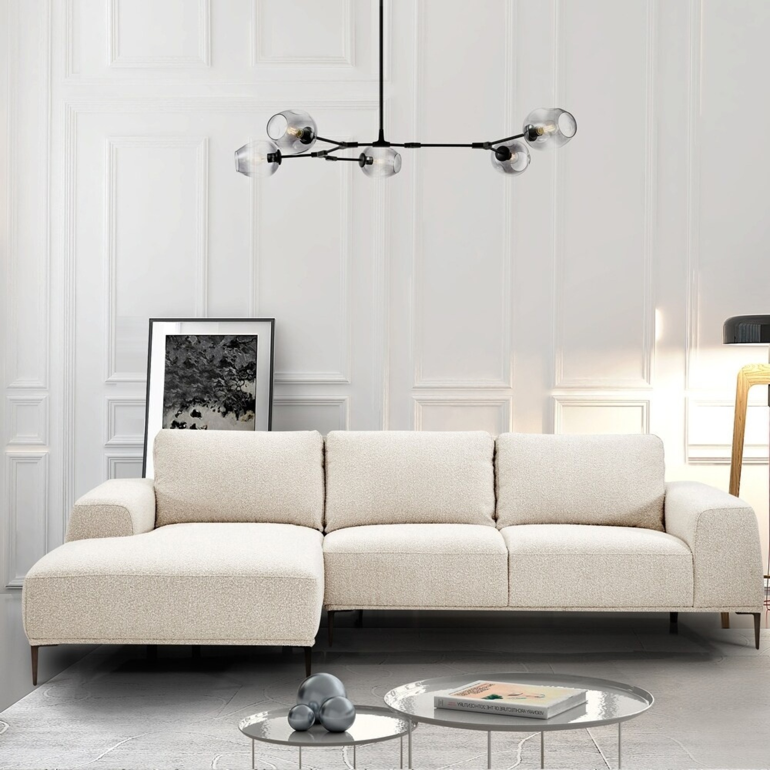 Poly and Bark White Boucle Sectional Couch - image-4