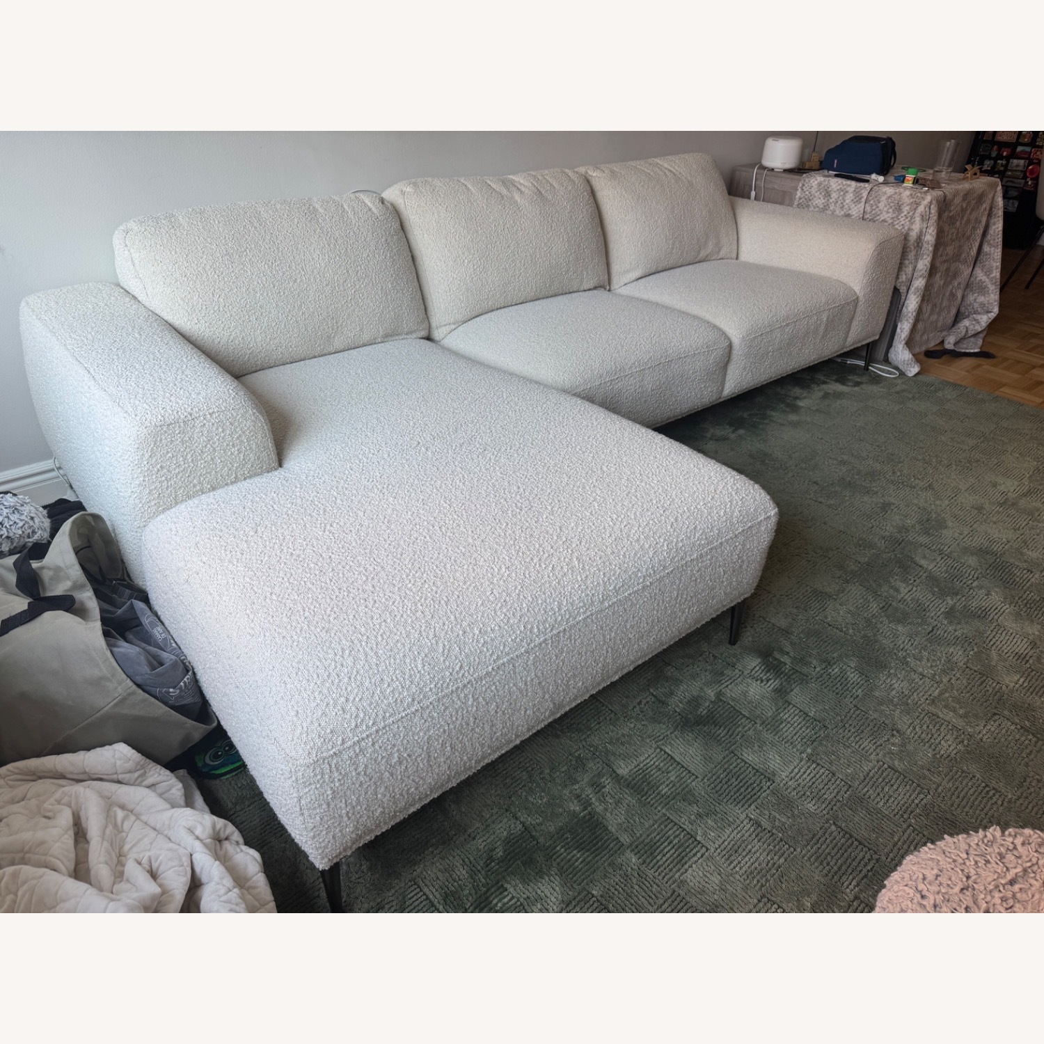 Poly and Bark White Boucle Sectional Couch - image-1