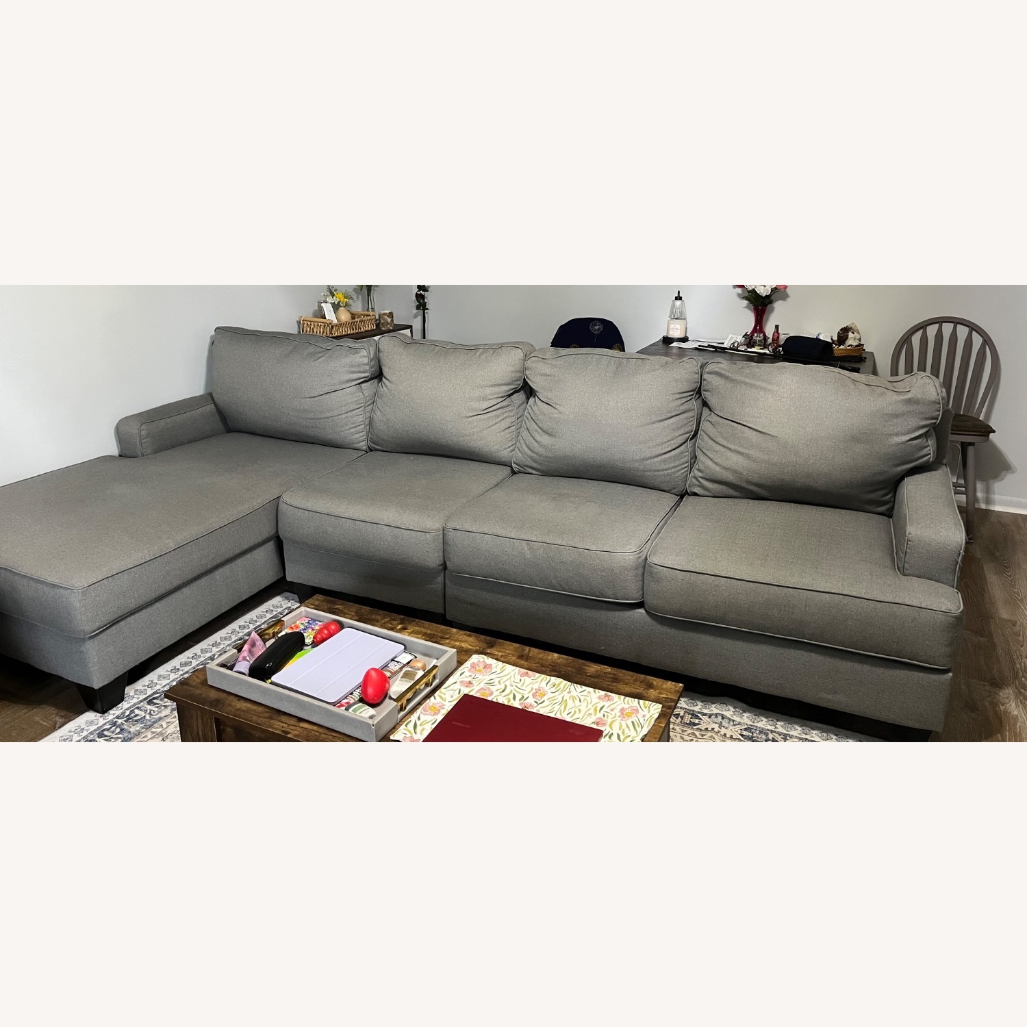 3 piece Left Facing Gray Sectional Couch - image-1