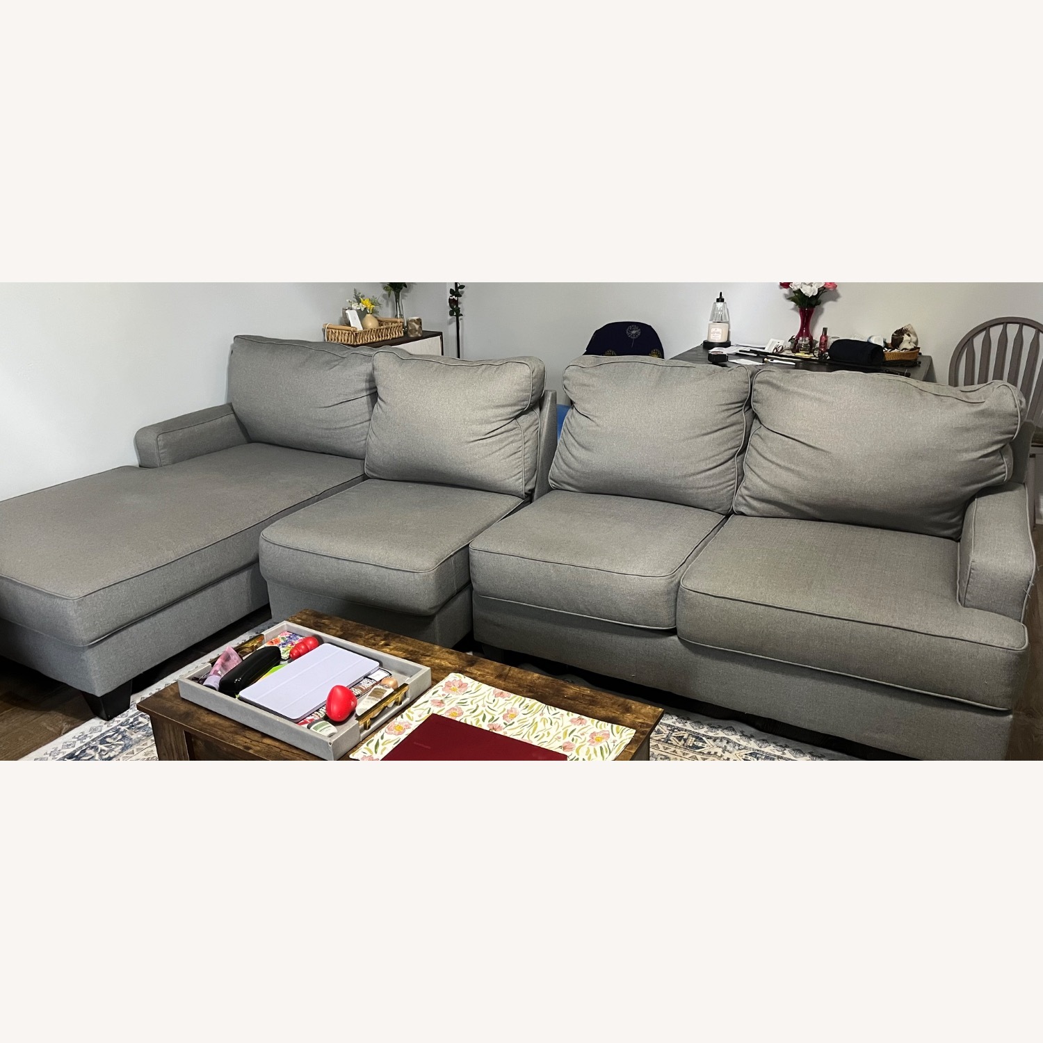 3 piece Left Facing Gray Sectional Couch - image-2