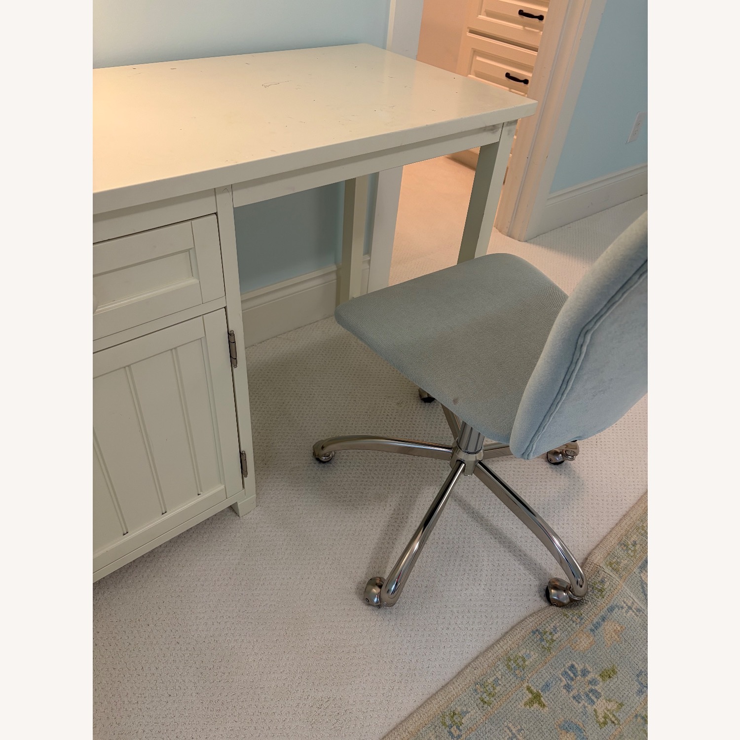 Pottery Barn White Desk & upholstered chair  - image-5