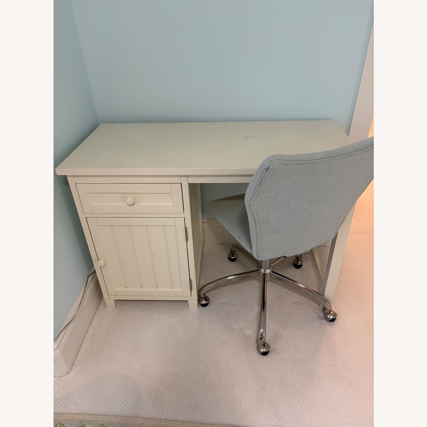 Pottery Barn White Desk & upholstered chair  - image-1